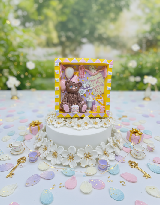 Cadou ceramic ursuleț cu baloane, decor pastel elegant