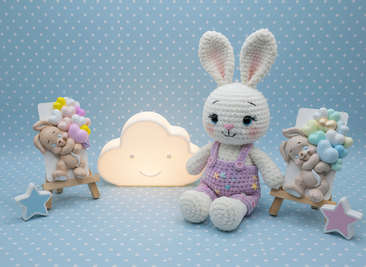 Magnet ceramic iepuraș cu baloane albastre și aurii, decor
botez sau aniversare