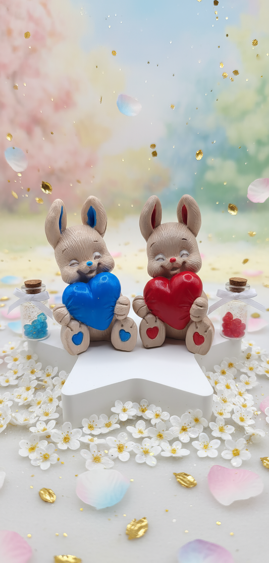 Mărturie ceramică iepuraș cu inimă albastră,
decor pastel