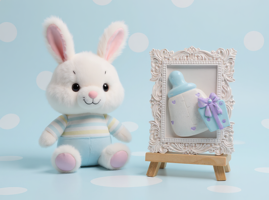 Ramă ceramică cu biberon roz și albastru, pictată
manual, personalizabilă