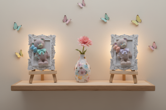 Amintire botez ramă cu ursuleț și baloane, culori
personalizabile, pictată manual