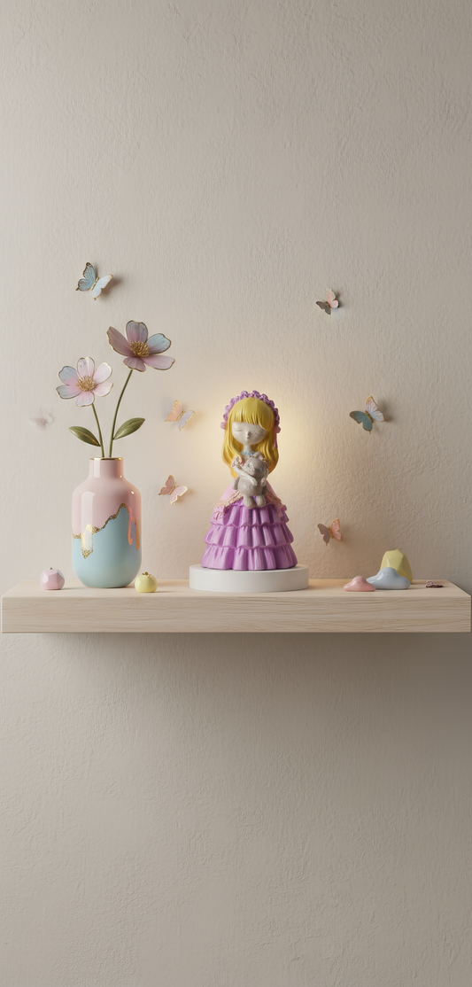 Mărturie fetiță cu ursuleț — Figurină decorativă ceramică pictată manual, cadou elegant pentru invitați