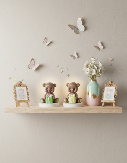 Brown bear with gift - handmade ceramic testimonial, box included