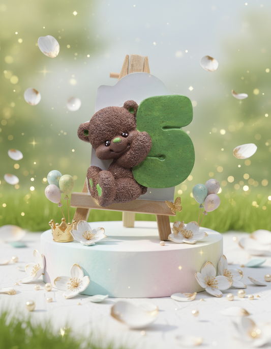 Magnet ursuleț cu Numarul 5 - mărturie ceramică handmade, cutiuță inclusă