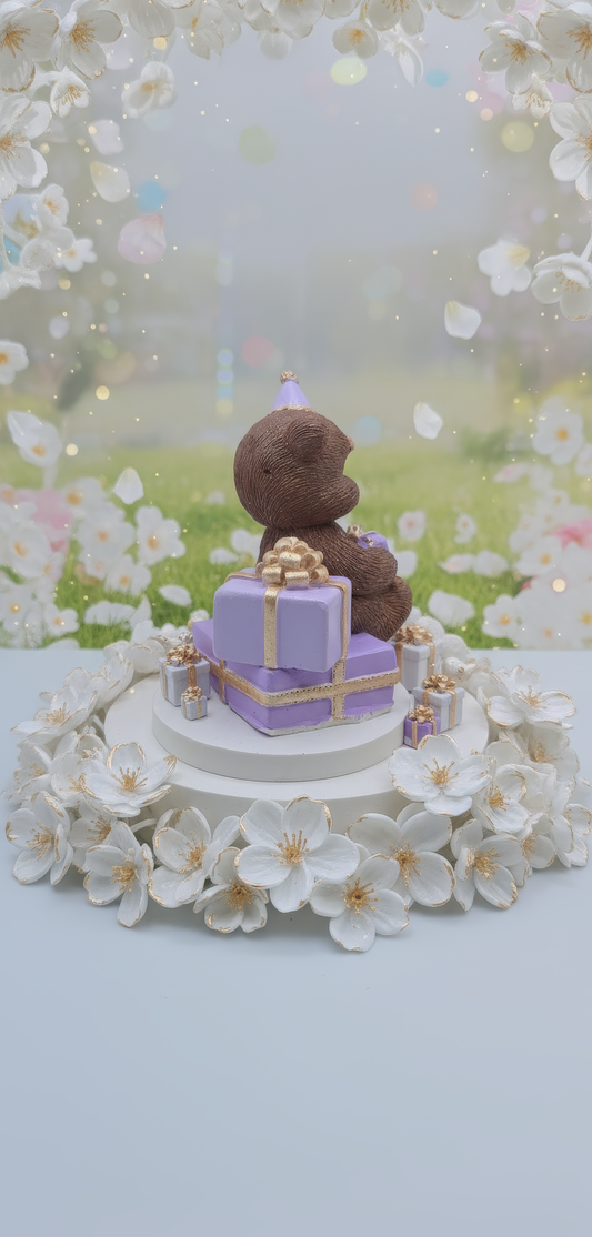 Ursuleț party cu cadou galben - mărturie ceramică handmade, cutiuță inclusă