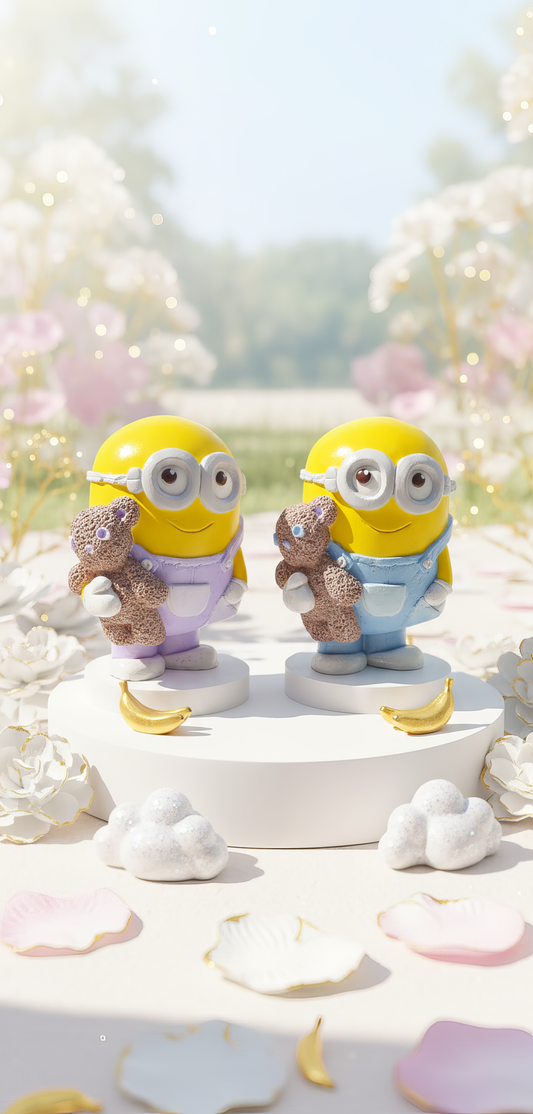 Minion figurine with teddy bear - handmade ceramic, gift box included