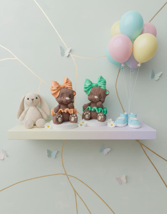 Ursuleț cu fundiță portocalie - ceramică handmade, cutiuță cadou inclusă