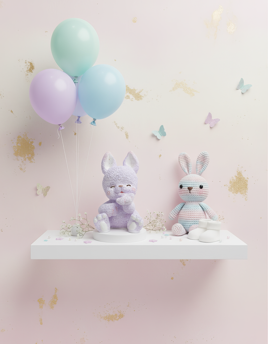 Iepuraș pastel pupacios - figurină ceramică handmade, cutiuță inclusă