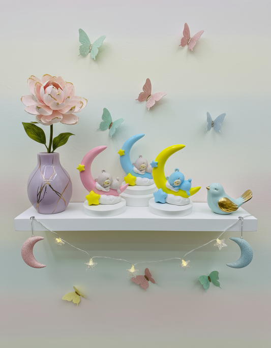 Ursuleț pe lună - mărturie ceramică handmade, cutiuță cadou inclusă