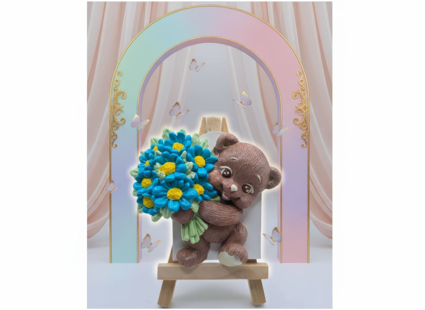 Odorizant ceramic ursuleț cu buchet de flori - cu sticlută parfum 1ml inclusă