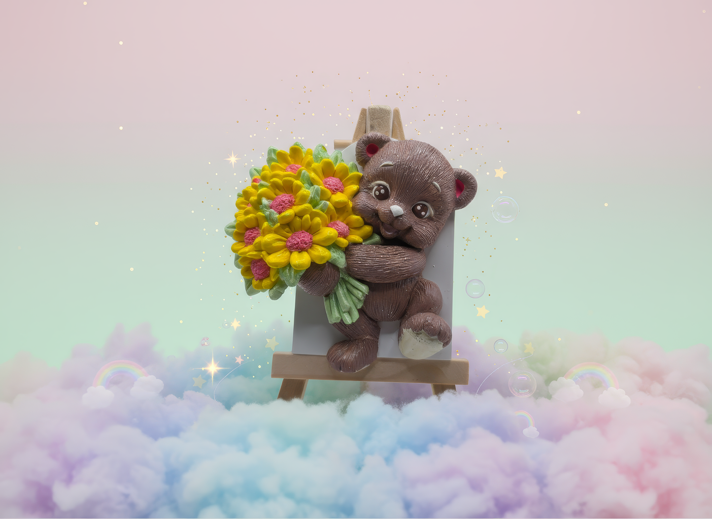 Odorizant ceramic ursuleț cu buchet de flori - cu sticlută parfum 1ml inclusă