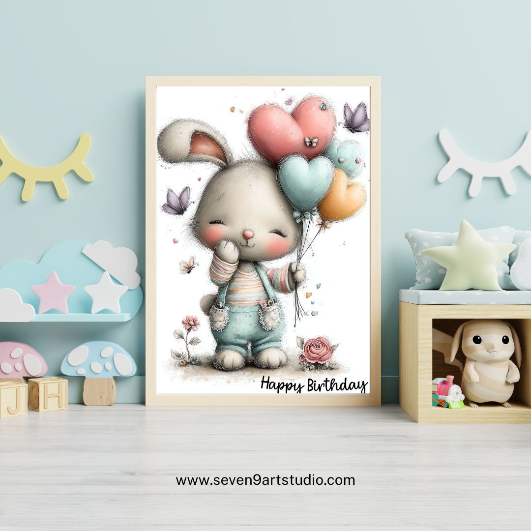 Tablou decorativ „Iepurașul cu Baloane