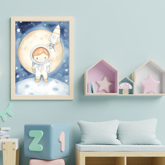 Tablou „Little Astronaut" — print pe pânză Canva premium, ramă inclusă