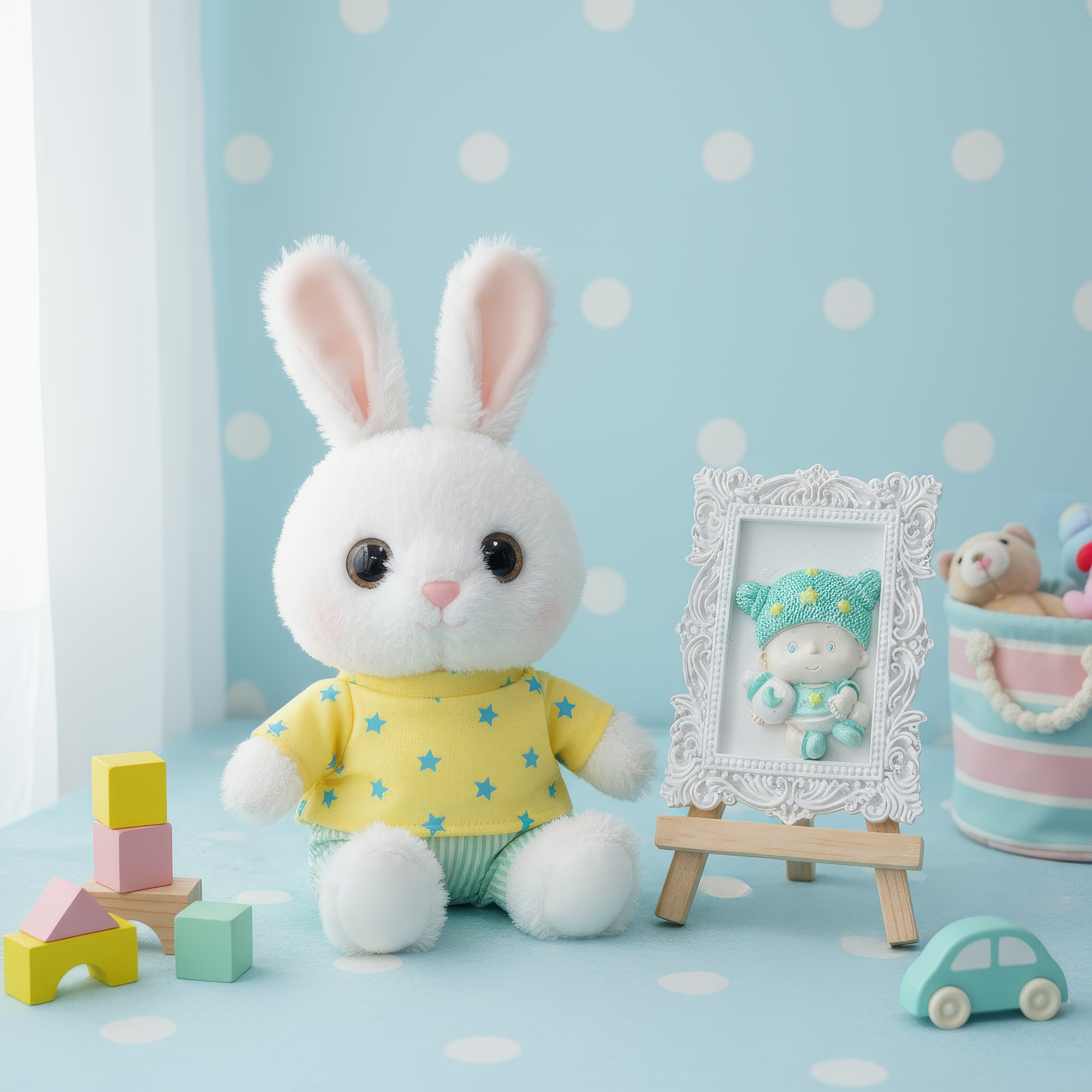 Mărturie ceramică bebeluș cu biberon în ramă decorativă, 
handmade, pictată manual