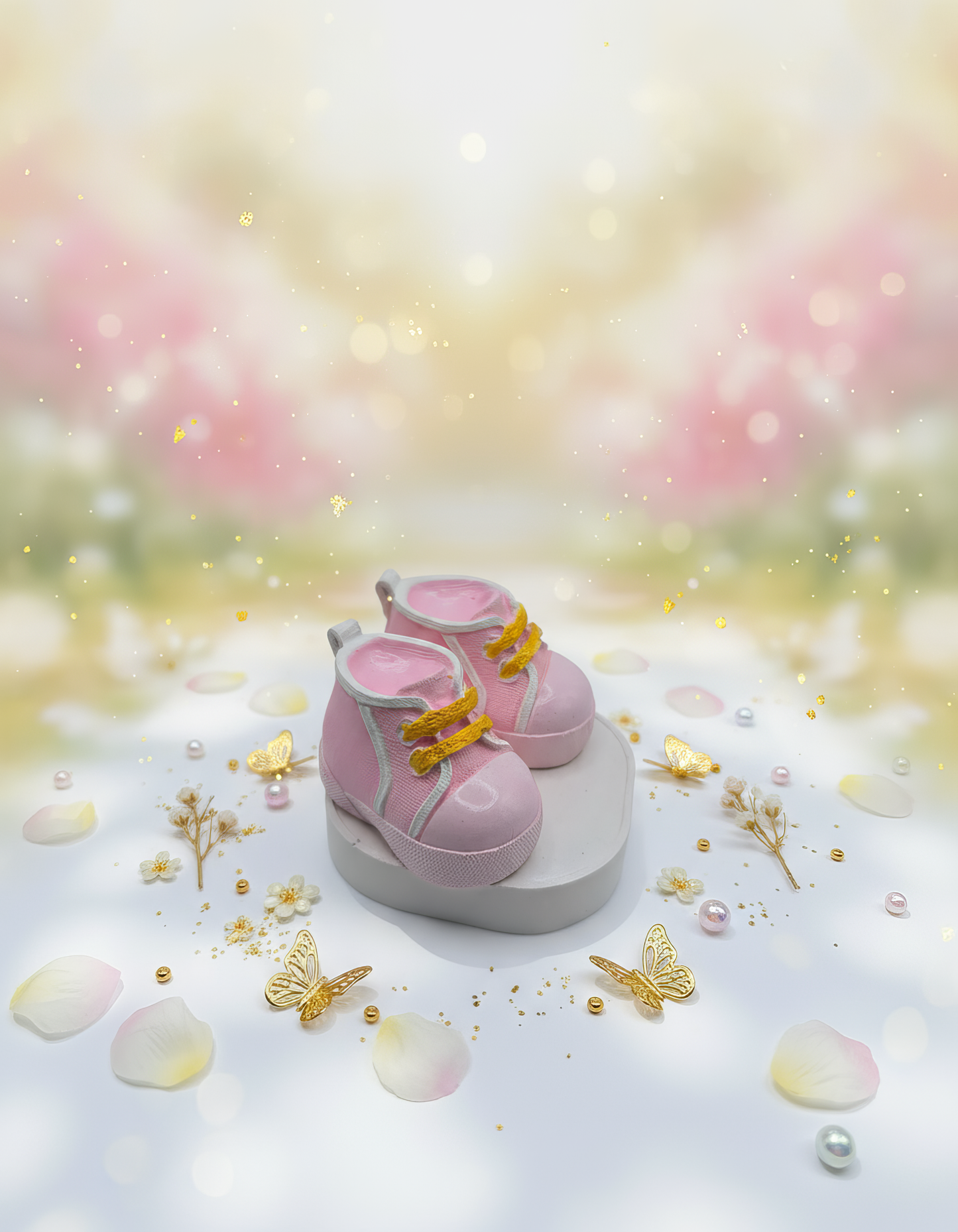 Mărturie botez botoșei roz din ceramică, decor pastel 
elegant