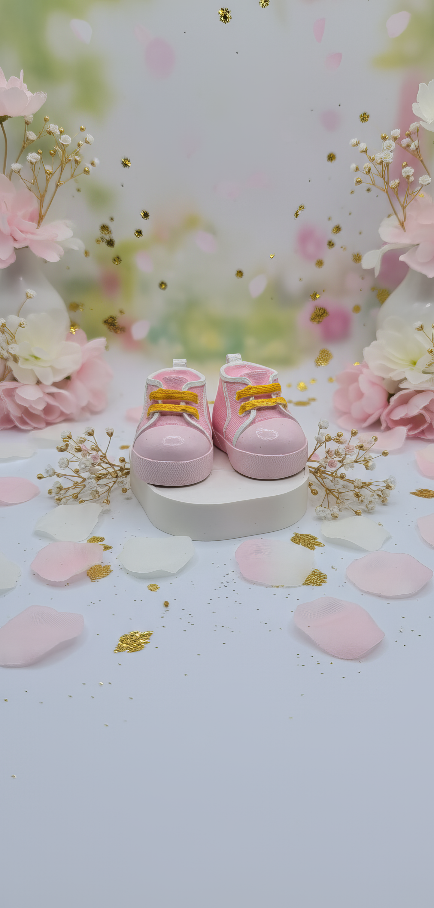 Botoșei roz decorativi din ceramică, handmade, pictați 
manual, cu șiret galben