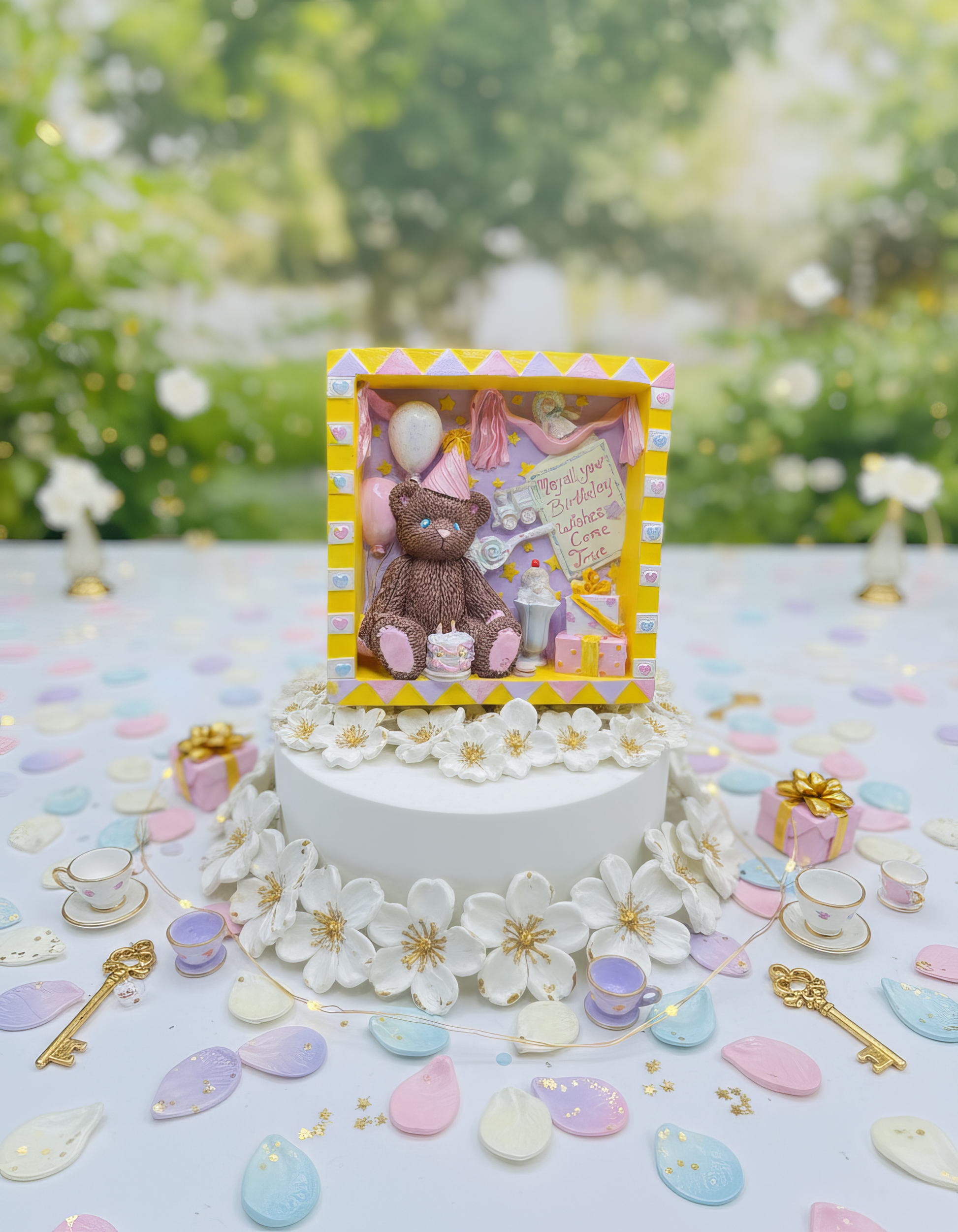 Cadou ceramic ursuleț cu baloane, decor pastel elegant