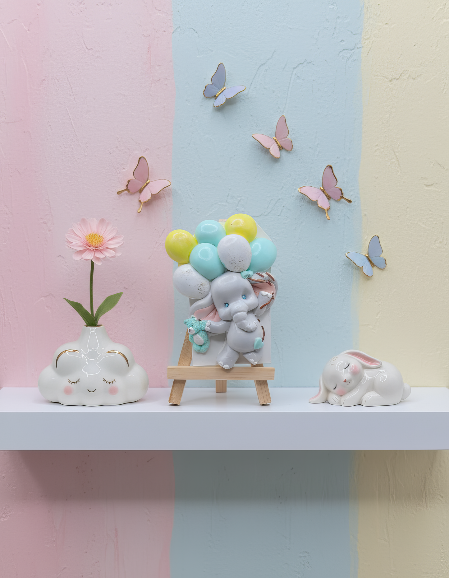 Mărturie ceramică elefănțel cu baloane pastel, aranjament 
baby shower