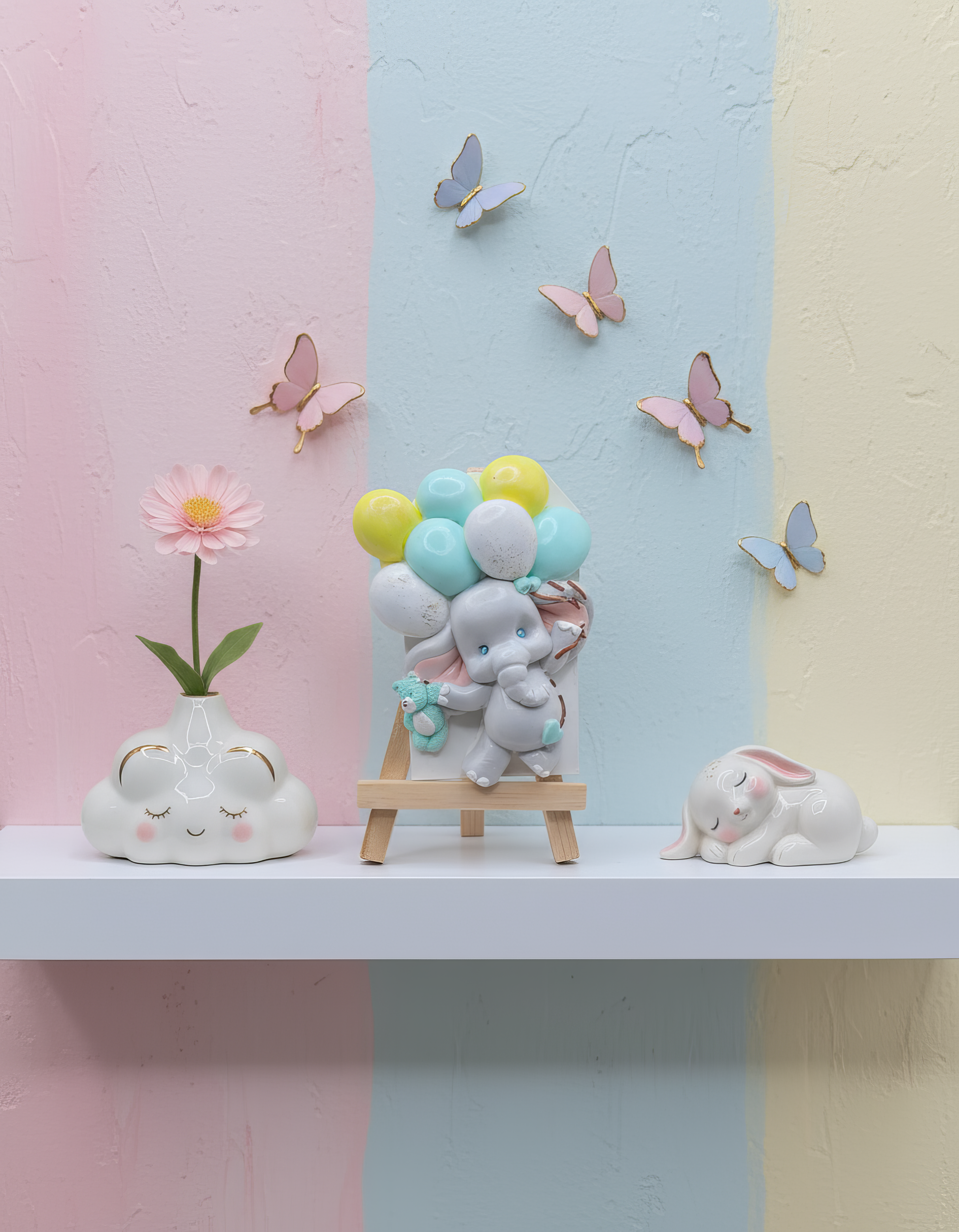 Mărturie ceramică elefănțel cu baloane pastel, aranjament 
baby shower