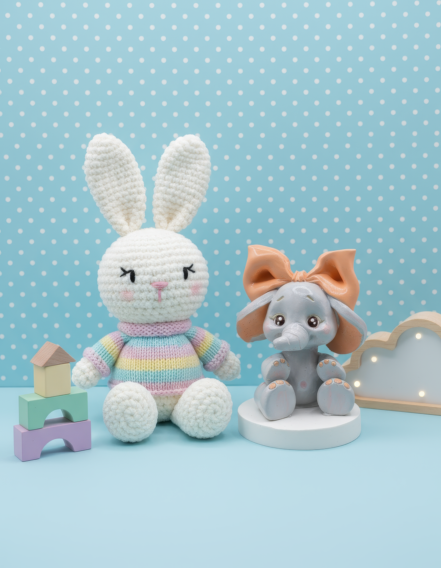 Mărturie botez elefănțel cu fundiță, în cutie cadou elegantă, 
personalizată