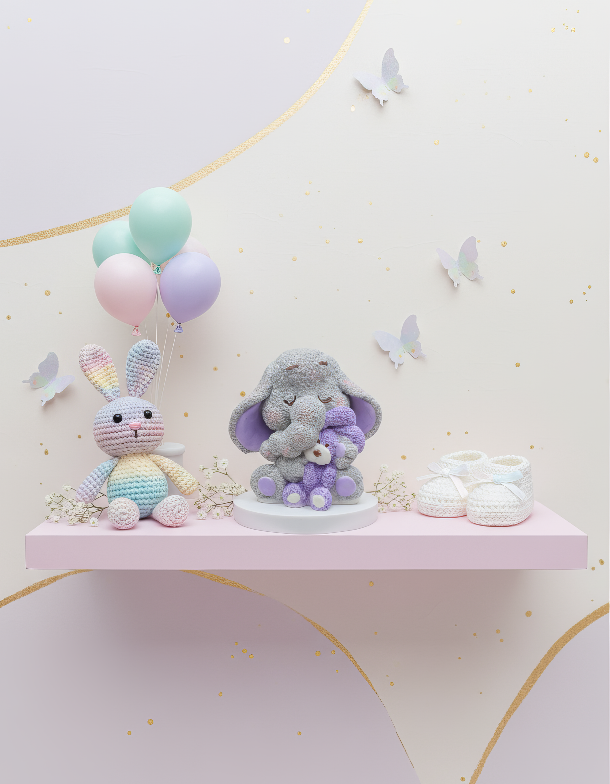 Amintire botez/baby shower figurină elefănțel cu ursuleț, 
handmade