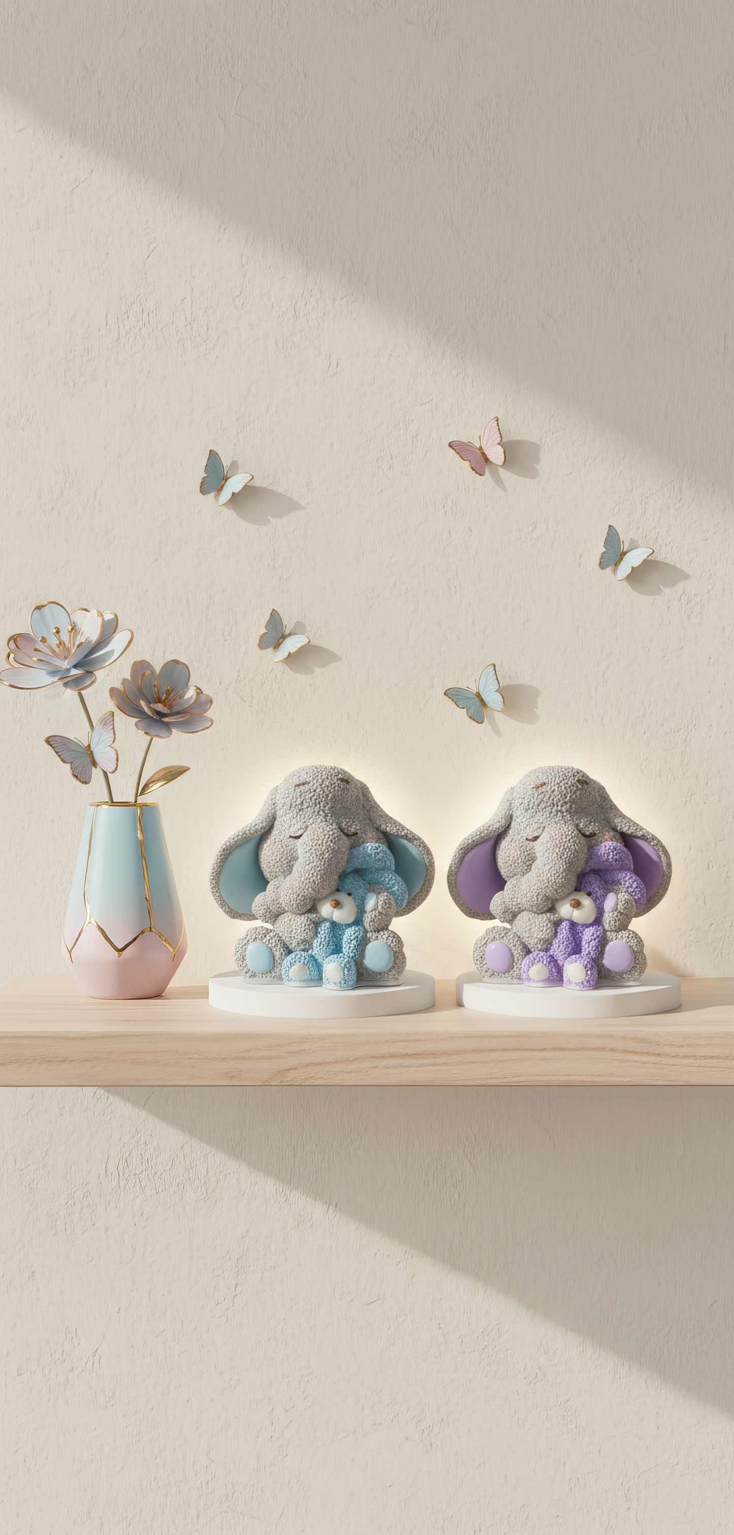 Figurină ceramică elefănțel cu ursuleț, handmade, pictată 
manual