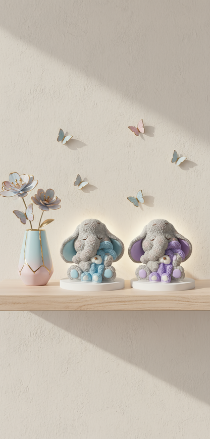 Figurină ceramică elefănțel cu ursuleț, handmade, pictată 
manual