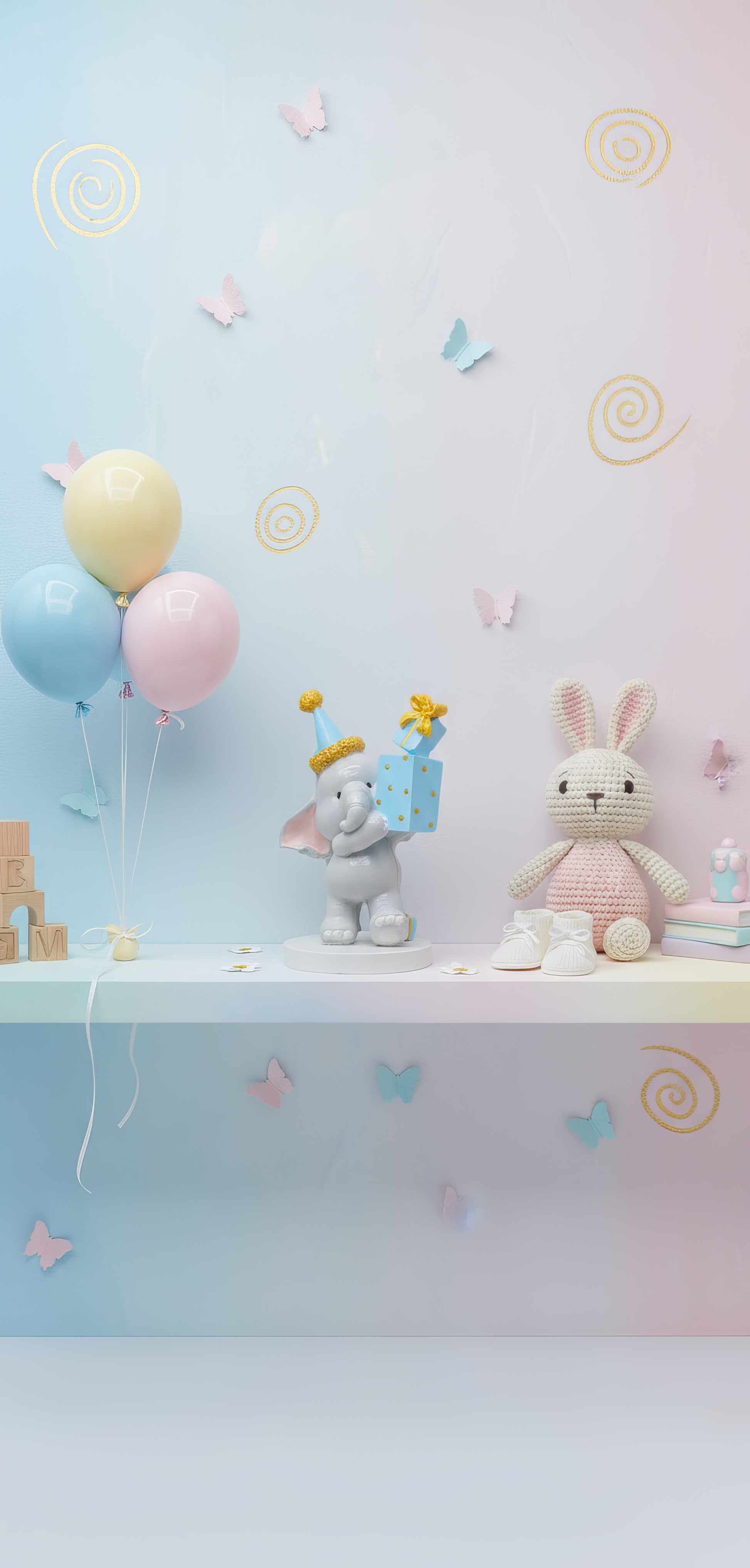 Figurină ceramică elefănțel cu pălărie de petrecere și 
cadou, decor festiv baby shower