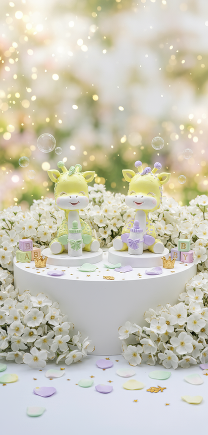 Figurină ceramică girafă baby pastel, handmade, pictată 
manual