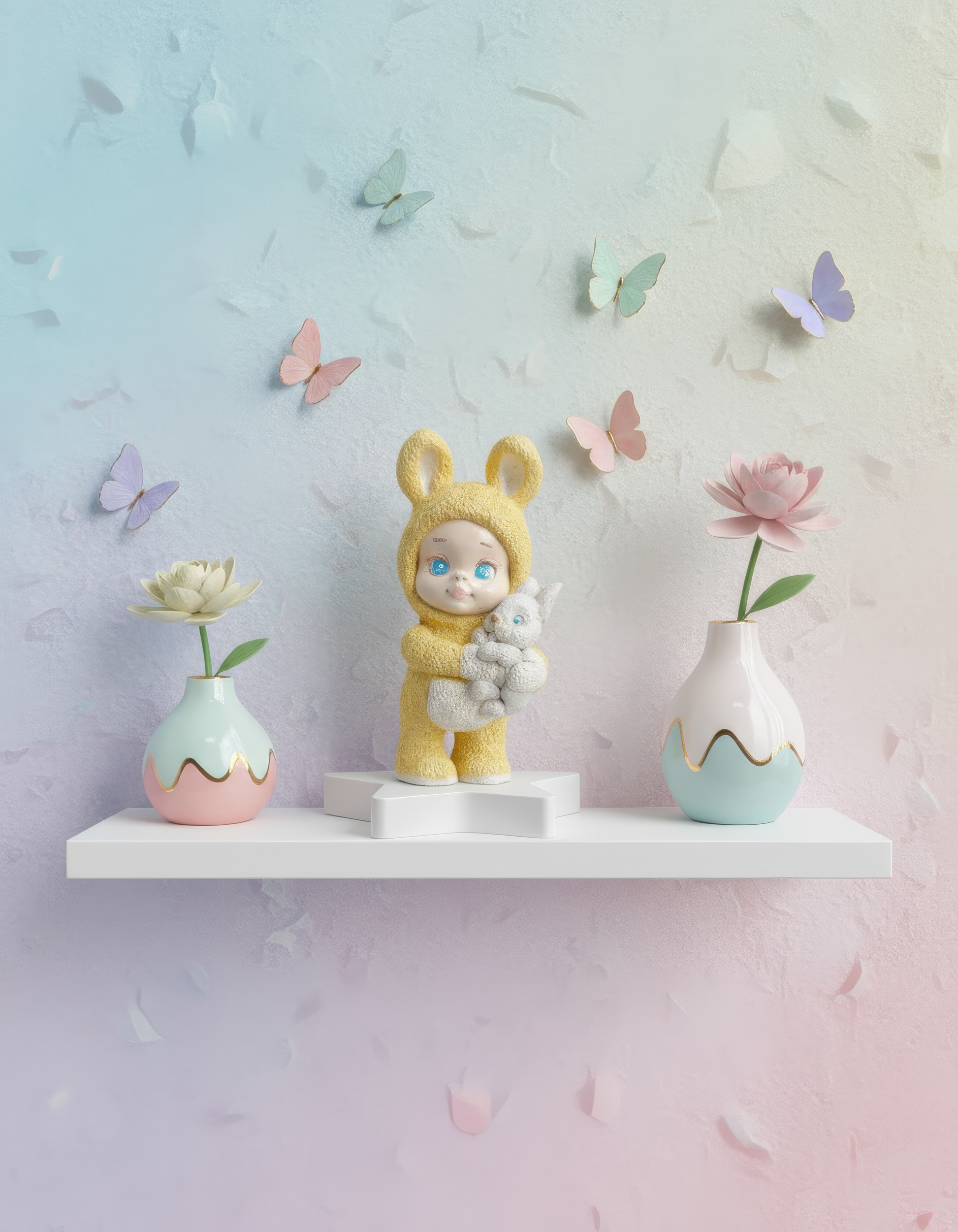 Amintire botez sau 
baby shower, figurină 
decorativă copil 
iepuraș cu detalii 
delicate