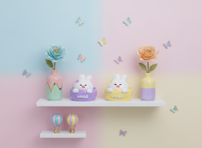 Figurină decorativă ceramică iepuraș cu mesaj ‘Smile’, în 
aranjament pastel