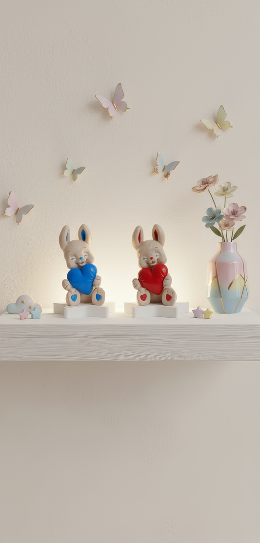 Mărturie ceramică iepuraș cu inimă roșie, 
handmade, pictat manual