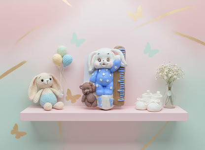 Magnet decorativ ceramic iepuraș cu ursuleț pe frigider 
pastel