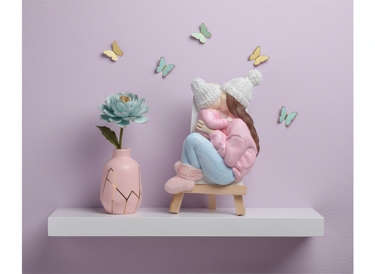 Mărturie ceramică handmade, mamă cu copil în brațe, 
decor pastel