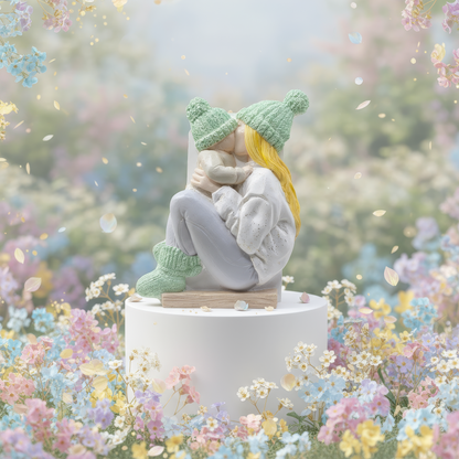 Mărturie ceramică mamă cu copil, prezentare florală și 
delicată