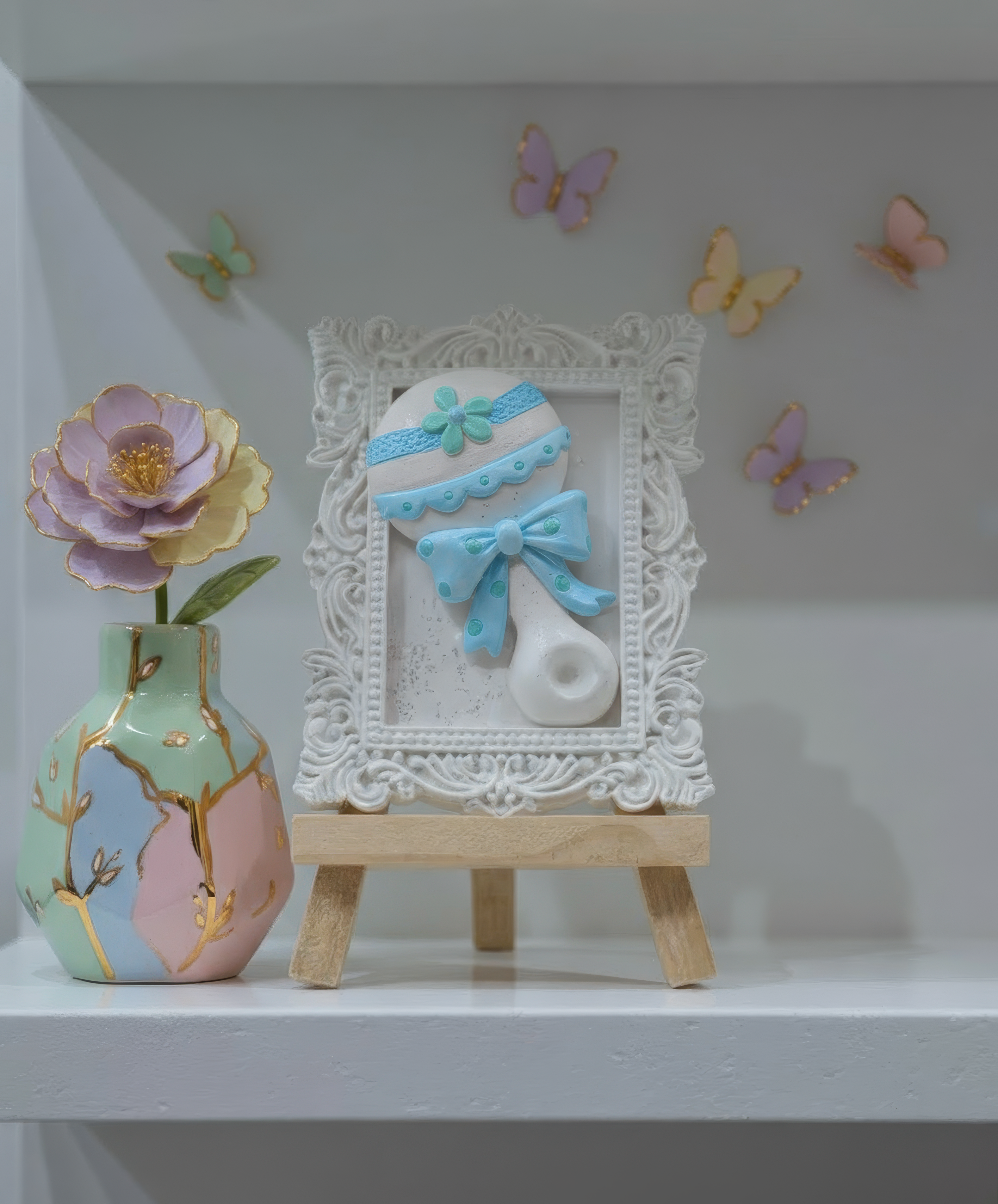 „Mărturie ceramică ramă cu biberon decorativ, handmade, 
pictată manual