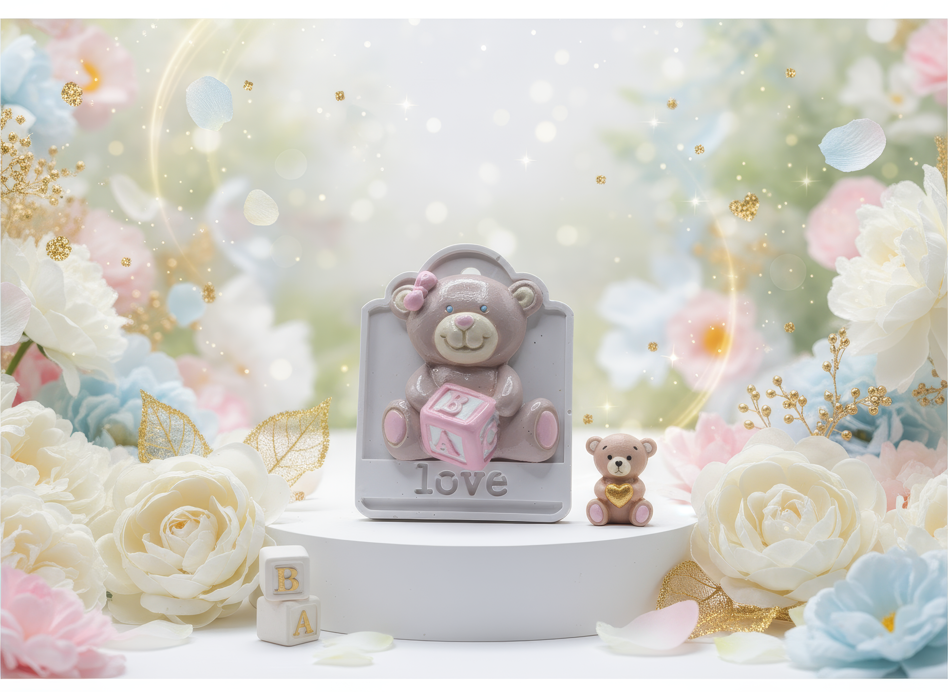 Ursuleț ceramic cu cub inscripționat, cadou handmade 
pictat manual