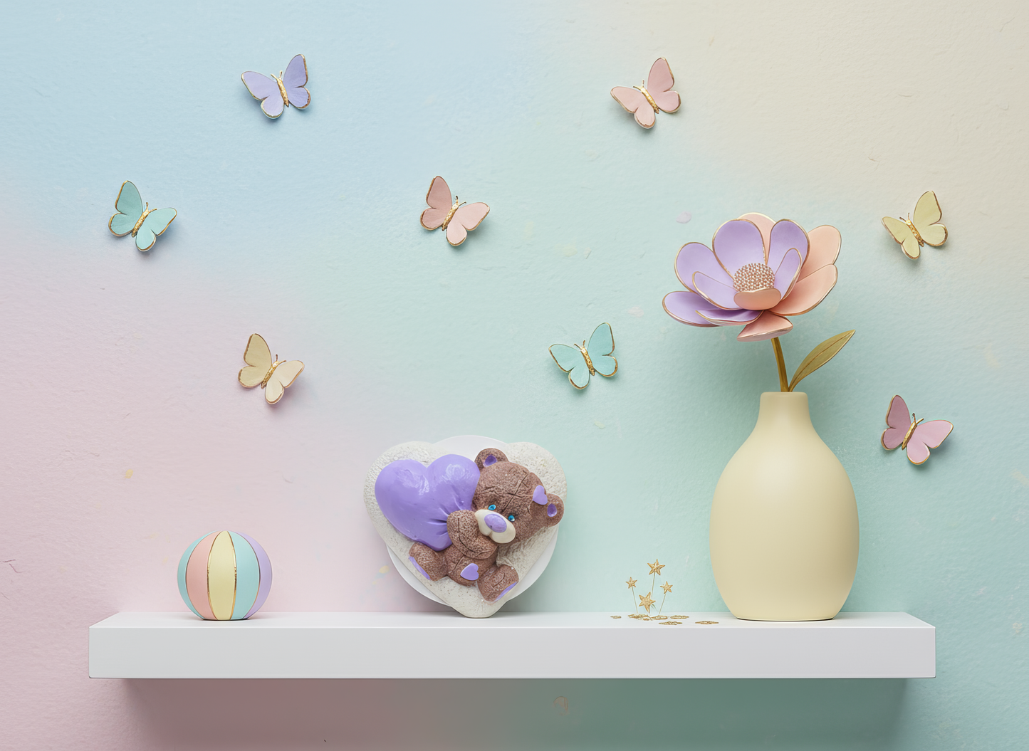 Magnet decorativ ursuleț cu inimă galbenă pe frigider, cadou pentru invitați