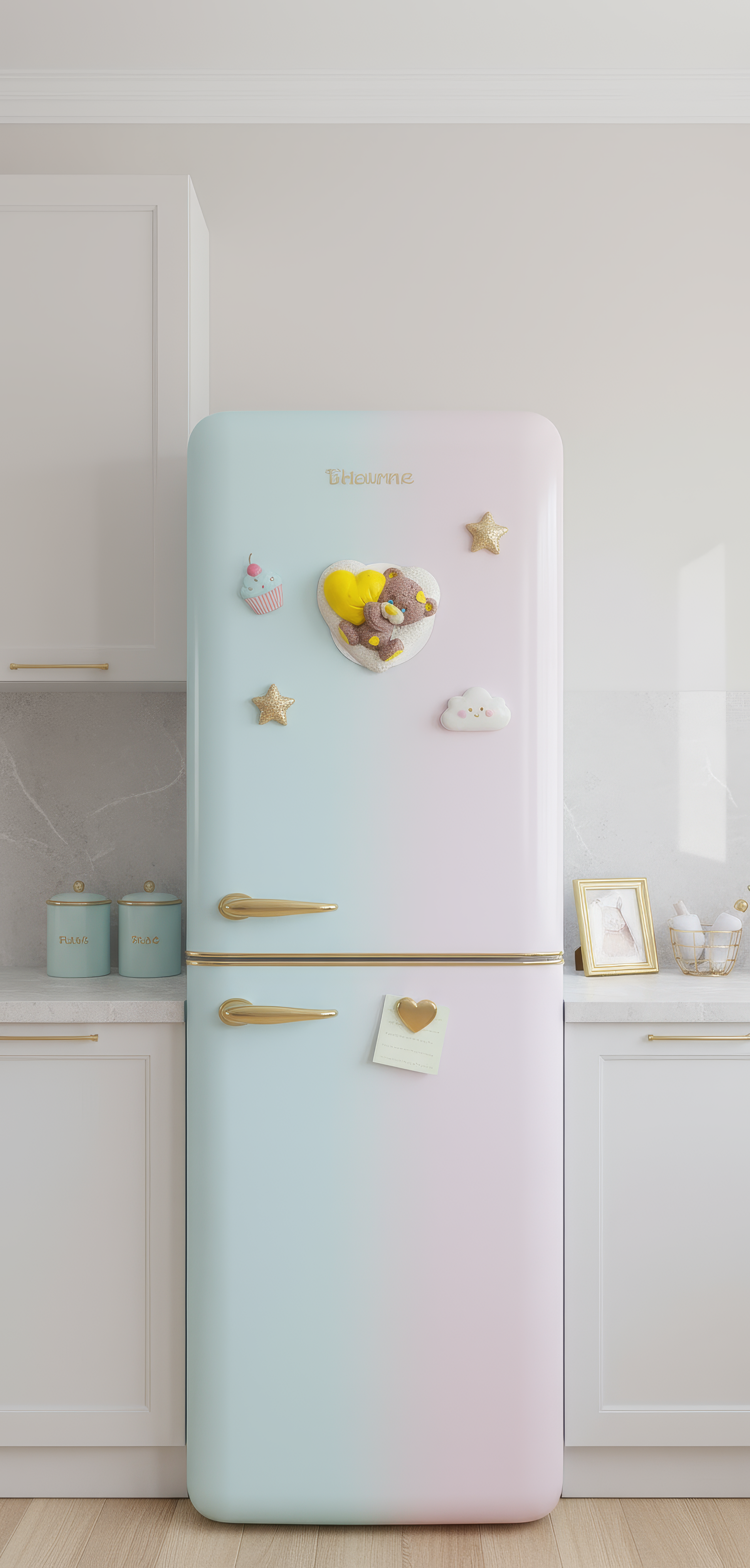 Magnet ceramic ursuleț cu inimă galbenă, aranjament baby 
shower pastel