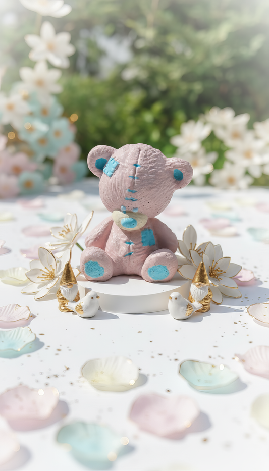 Amintire botez ursuleț roz-albastru, în cutie cadou 
personalizată