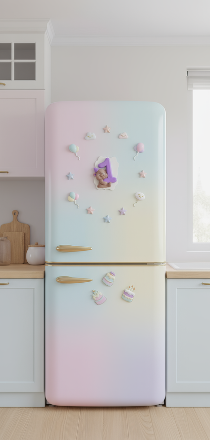 Mărturie ceramică ursuleț cu cifra 1 mov, aranjament aniversar sau baby shower