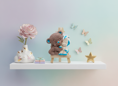 Mărturie ceramică ursuleț cu unicorn, magnet decorativ, 
handmade, pictat manual