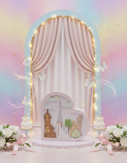 Mărturie nuntă decorativă - inimă Paris cu siluetă miri, obiect ceramic elegant handmade