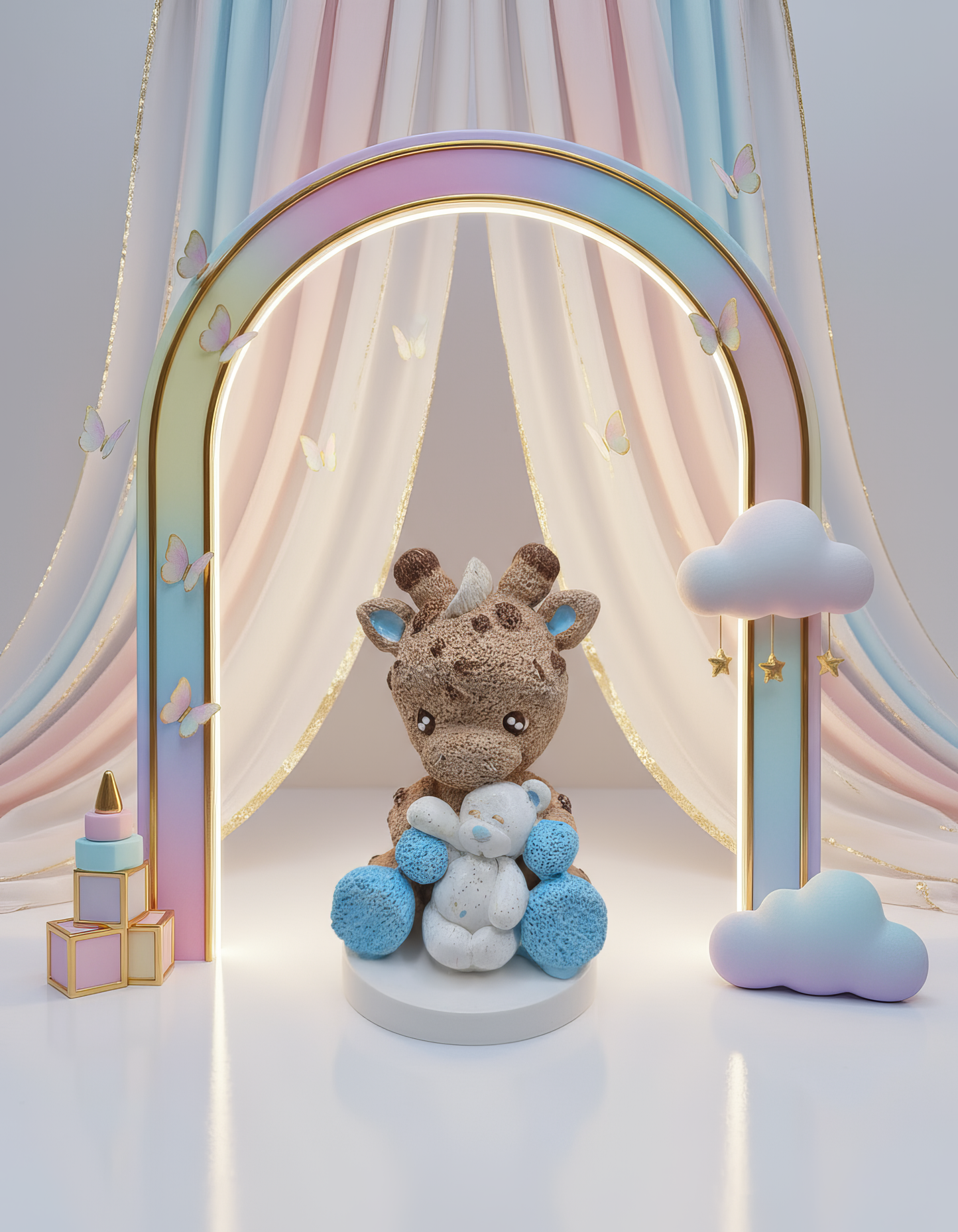 Girafă cu ursuleț  - mărturie ceramică handmade, cutiuță inclusă