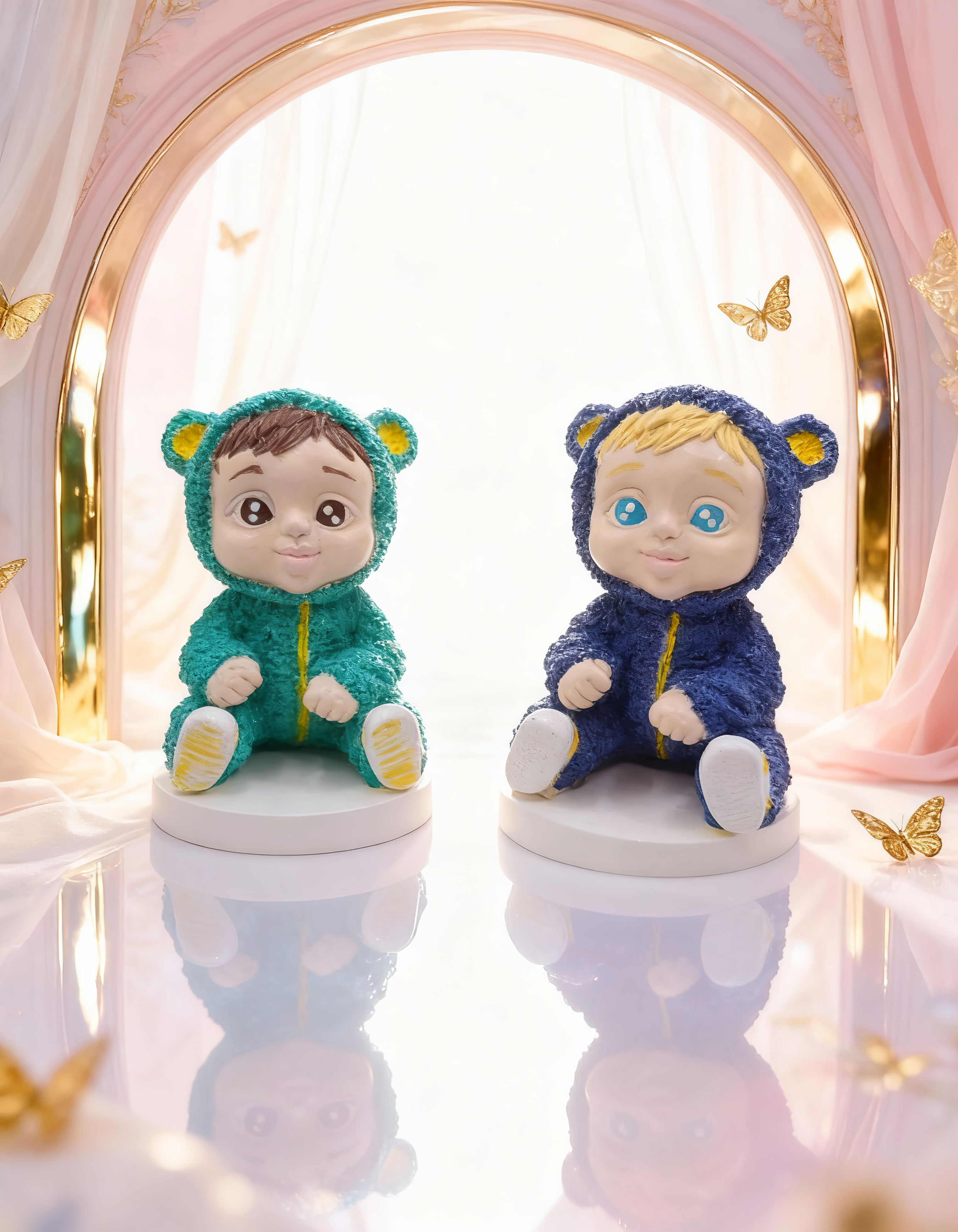 Bebeluș  în salopetă colorată - figurină ceramică handmade, cutiuță inclusă