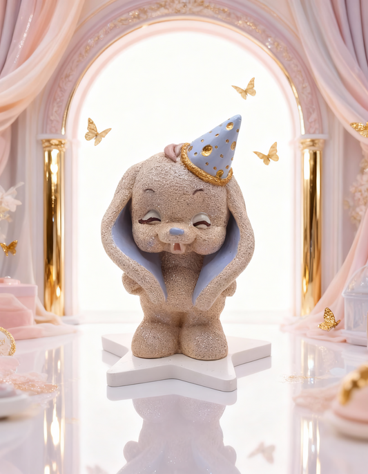 Iepuraș Party cu pălărie - mărturie ceramică handmade, cutiuță inclusă