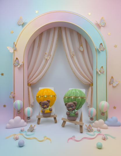 Magnet ceramic ursuleț în balon verde - mărturie handmade, ambalaj inclusă