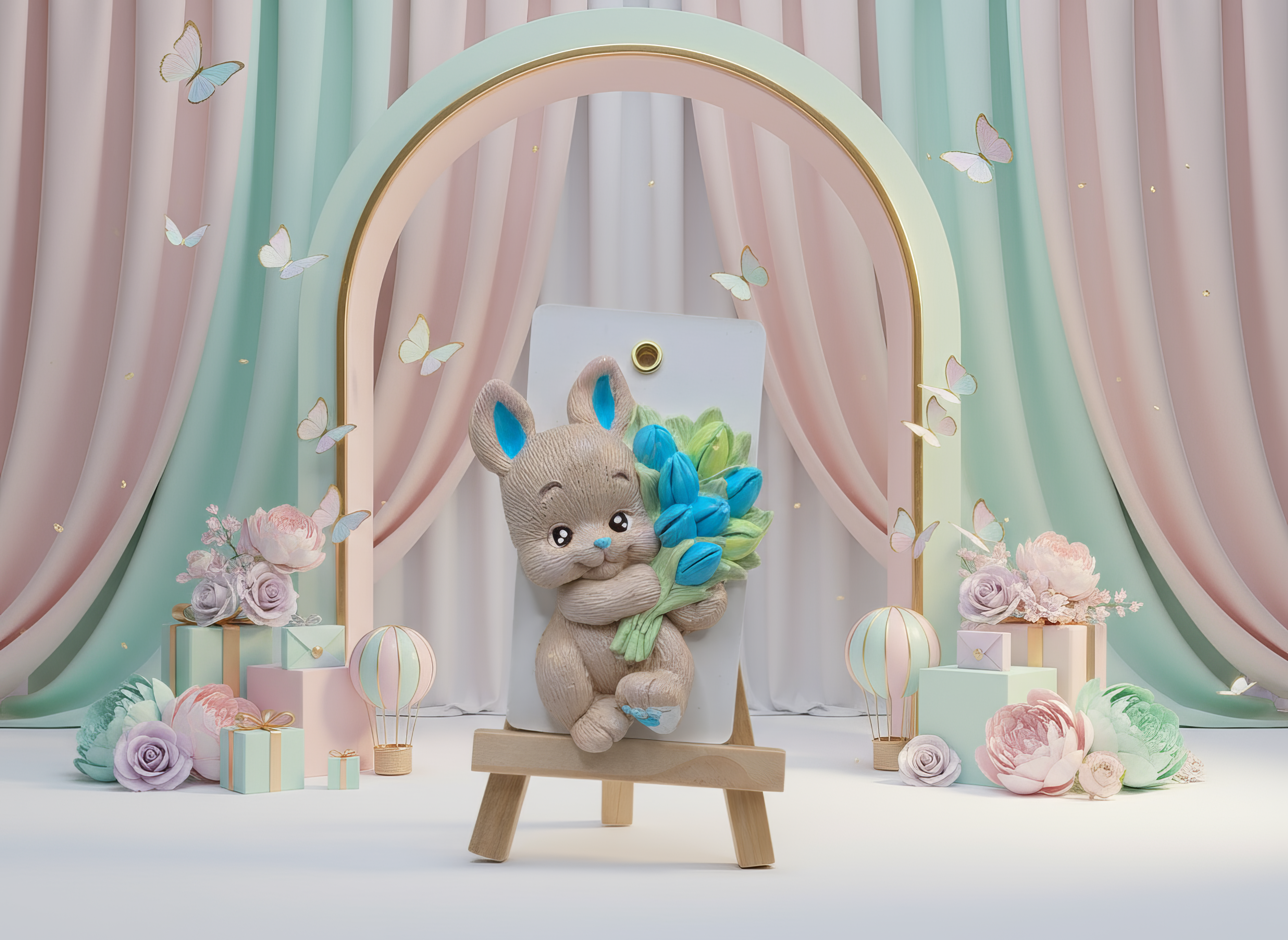 Odorizant ceramic iepuraș cu buchet lalele pastel - cu sticlută parfum 1ml inclusă