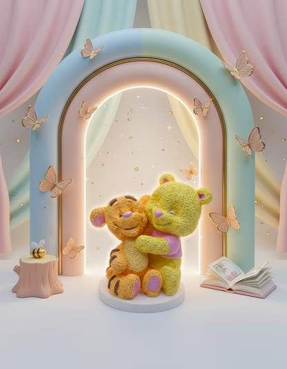 Figurină ursuleț și tigru în îmbrățișare - ceramică handmade, cutiuță cadou inclusă