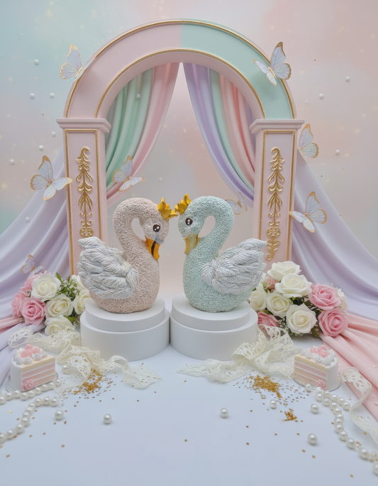 Mărturie nuntă — Figurină decorativă lebădă  cu coroană aurie, handmade